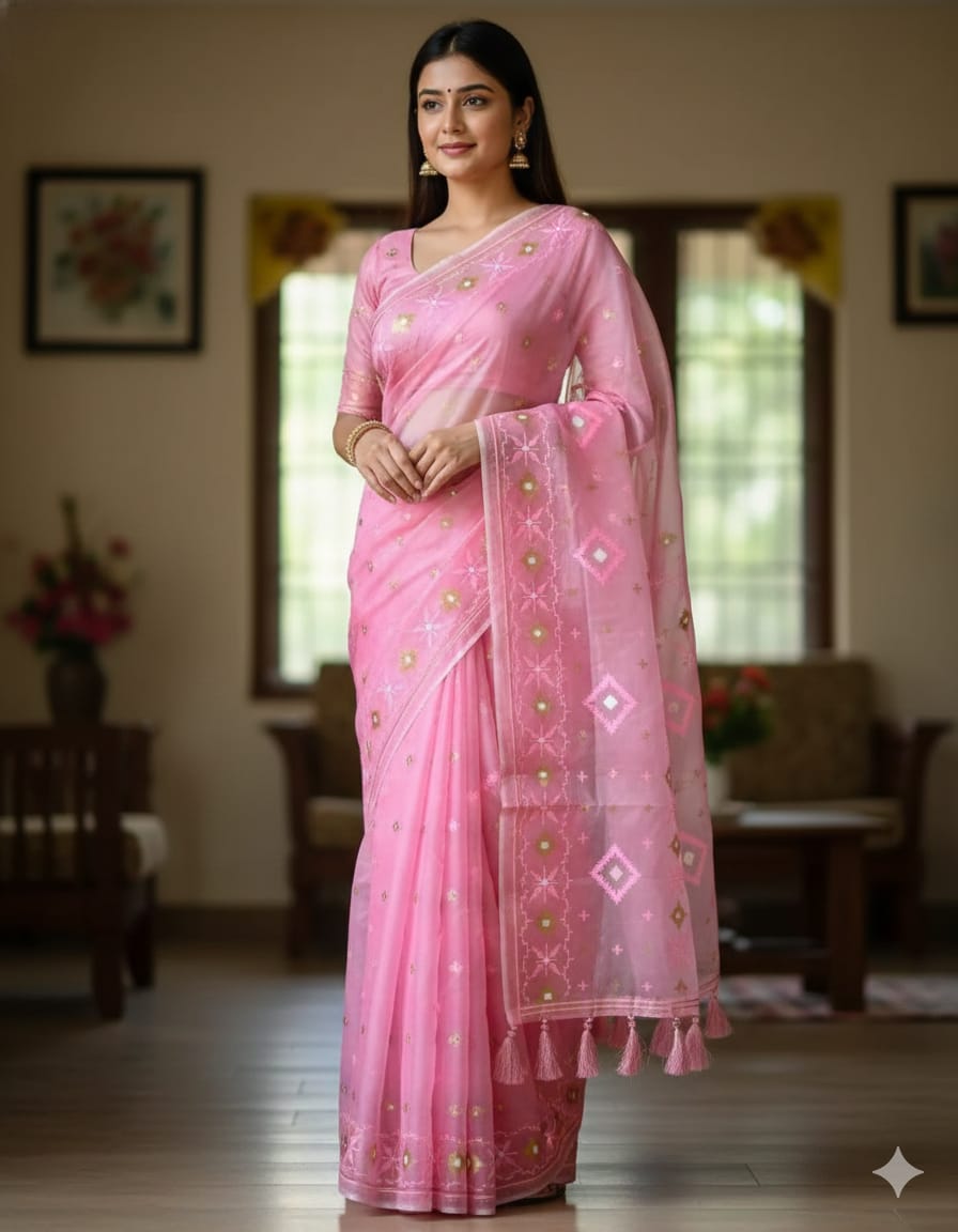 Half Silk Jamdani Print Saree