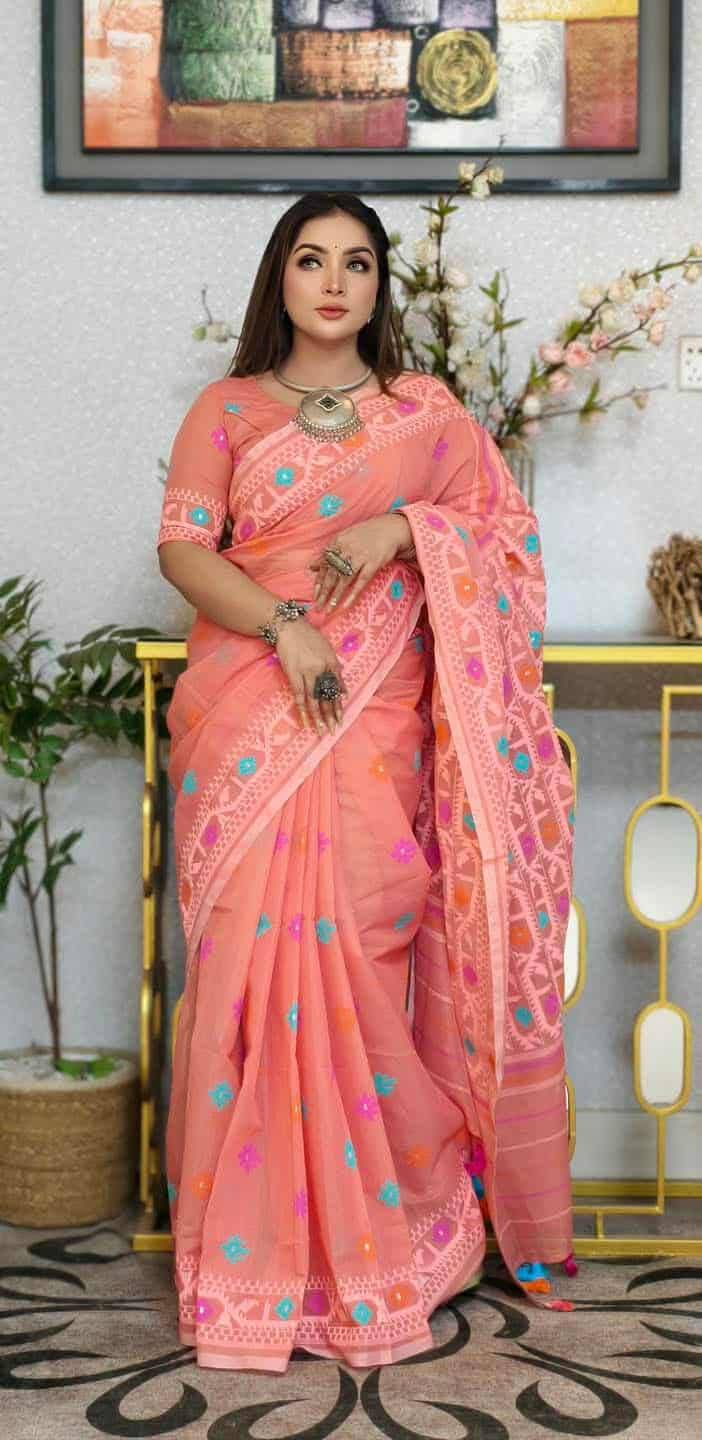 হাফসিল্ক স্কিন প্রিন্ট জামদানী শাড়ি